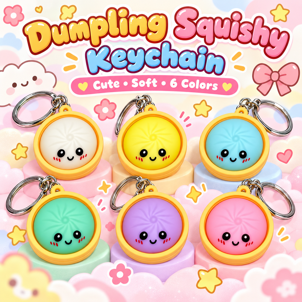 Dumpling Squishy Keychain — Stress Relief Charm