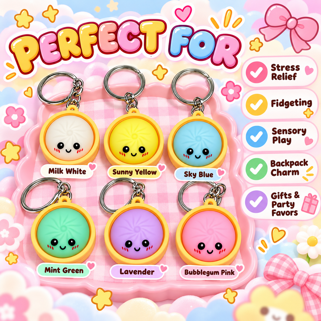 Dumpling Squishy Keychain — Stress Relief Charm