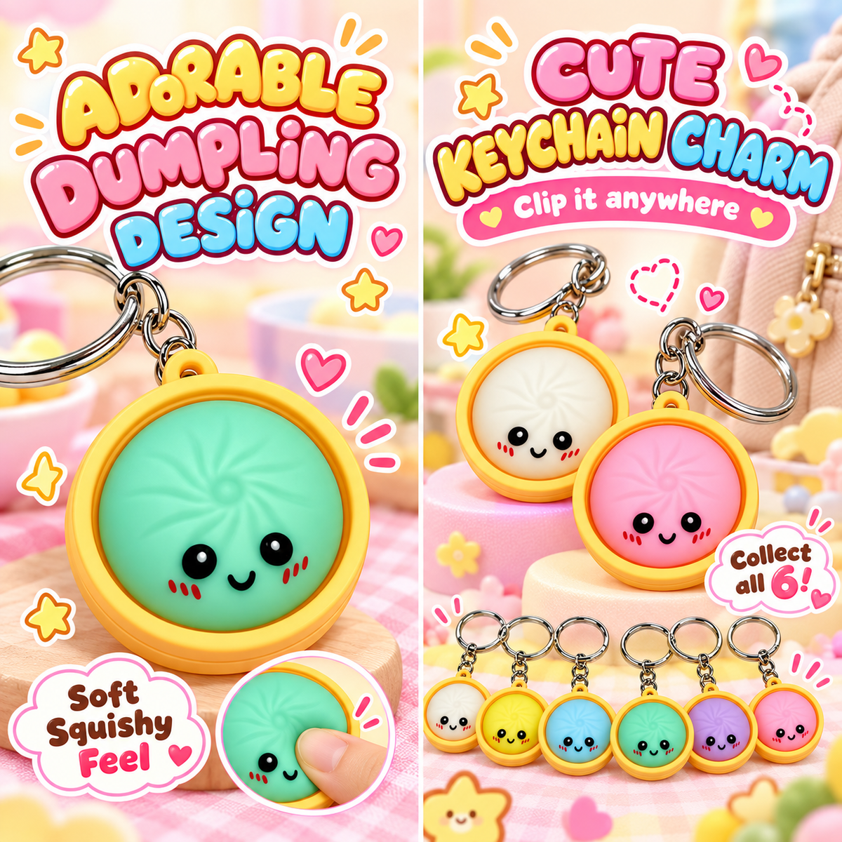Dumpling Squishy Keychain — Stress Relief Charm